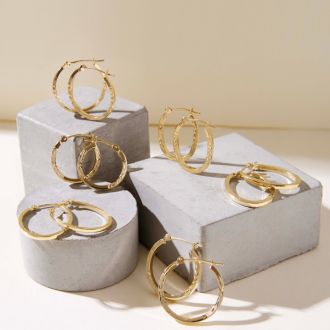 14 Karat Yellow Gold Satin Hoop Earrings, 20MM