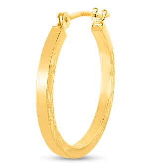 14 Karat Yellow Gold Satin Hoop Earrings, 20MM