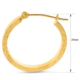 14 Karat Yellow Gold Satin Hoop Earrings, 20MM