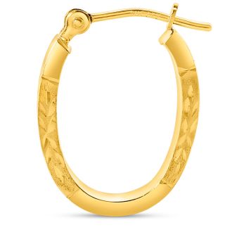 14 Karat Yellow Gold Satin Hoop Earrings, 17.5x12MM