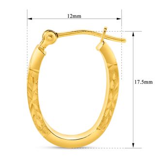 14 Karat Yellow Gold Satin Hoop Earrings, 17.5x12MM