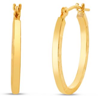 14 Karat Yellow Gold Satin Hoop Earrings, 20x15MM