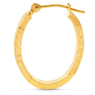 14 Karat Yellow Gold Satin Hoop Earrings, 20x15MM