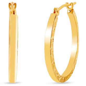 14 Karat Yellow Gold Diamond Cut Hoop Earrings, 20MM