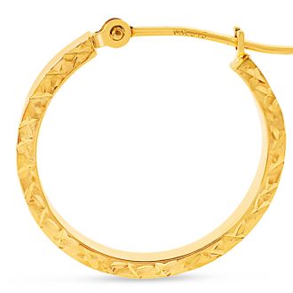 14 Karat Yellow Gold Diamond Cut Hoop Earrings, 20MM