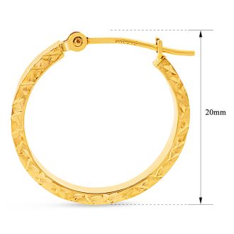 14 Karat Yellow Gold Diamond Cut Hoop Earrings, 20MM