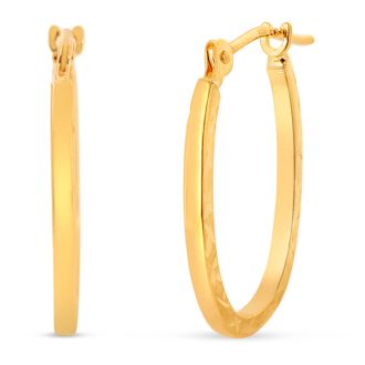 14 Karat Yellow Gold Diamond Cut Hoop Earrings, 20x15MM