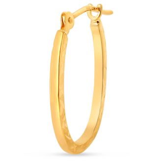 14 Karat Yellow Gold Diamond Cut Hoop Earrings, 20x15MM