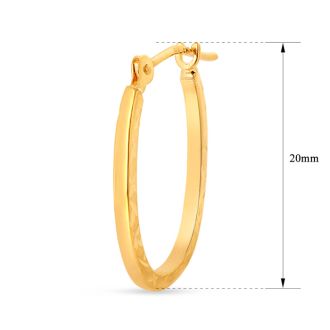 14 Karat Yellow Gold Diamond Cut Hoop Earrings, 20x15MM