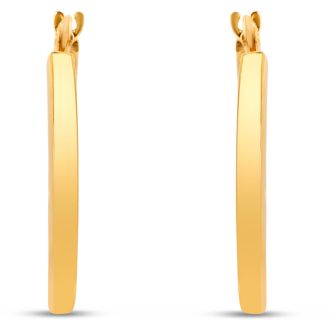14 Karat Yellow Gold Diamond Cut Hoop Earrings, 20x15MM