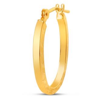14 Karat Yellow Gold Diamond Cut Hoop Earrings, 20x15MM
