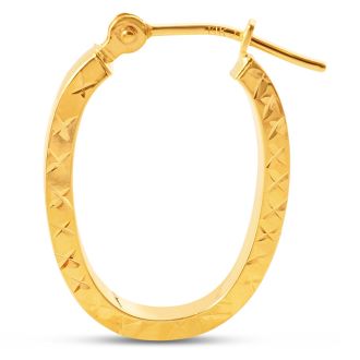 14 Karat Yellow Gold Diamond Cut Hoop Earrings, 20x15MM