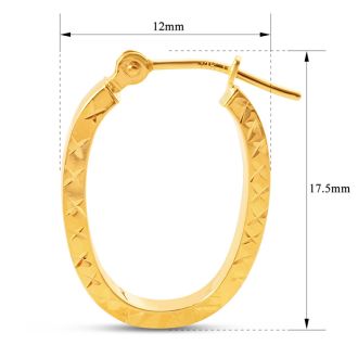 14 Karat Yellow Gold Diamond Cut Hoop Earrings, 20x15MM