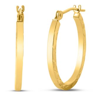 14 Karat Yellow Gold Diamond Cut Hoop Earrings, 16MM