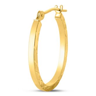 14 Karat Yellow Gold Diamond Cut Hoop Earrings, 16MM