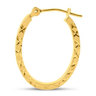 14 Karat Yellow Gold Diamond Cut Hoop Earrings, 16MM