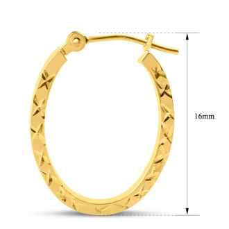 14 Karat Yellow Gold Diamond Cut Hoop Earrings, 16MM