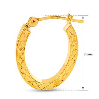 14 Karat Yellow Gold Diamond Cut Hoop Earrings, 20MM