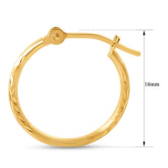 14 Karat Yellow Gold Diamond Cut Hoop Earrings, 16MM