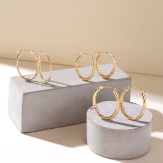 14 Karat Yellow Gold Diamond Cut Hoop Earrings, 16MM