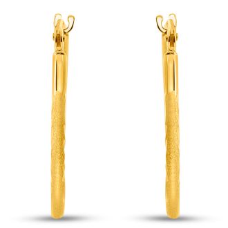 14 Karat Yellow Gold Satin Hoop Earrings, 20x15MM