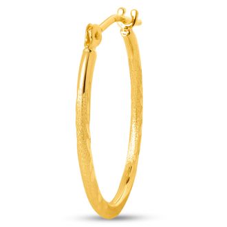 14 Karat Yellow Gold Satin Hoop Earrings, 20x15MM