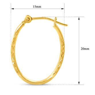 14 Karat Yellow Gold Satin Hoop Earrings, 20x15MM
