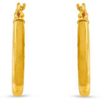 14 Karat Yellow Gold Satin Hoop Earrings, 20x15MM