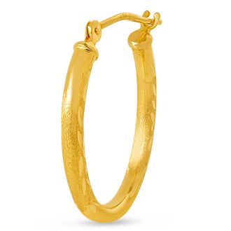 14 Karat Yellow Gold Satin Hoop Earrings, 20x15MM