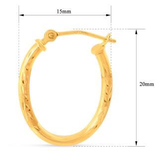 14 Karat Yellow Gold Satin Hoop Earrings, 20x15MM