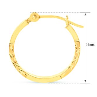 14 Karat Yellow Gold Satin Hoop Earrings, 16MM