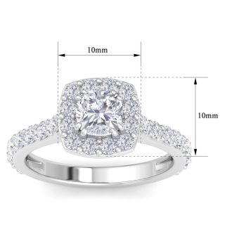 Estate Jewelry 2 Carat Cushion Cut Lab Grown Diamond Halo Engagement Ring In 14 Karat White Gold, Size 7