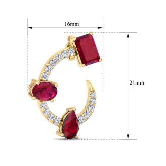 3 Carat Ruby and Lab Grown Diamond Hoop Earrings In 14 Karat Yellow Gold, 3/4 Inch