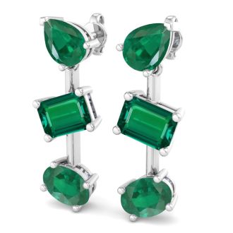 Emerald Earrings 5 Carat Emerald Drop Earrings In 14 Karat White Gold, 1 Inch