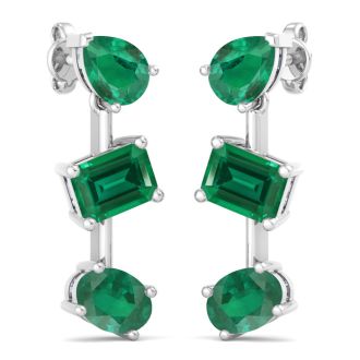 Emerald Earrings 5 Carat Emerald Drop Earrings In 14 Karat White Gold, 1 Inch