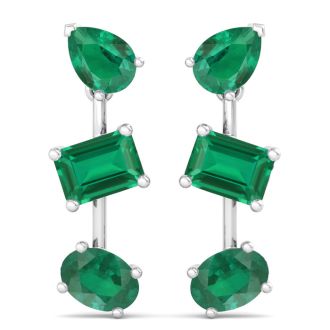 Emerald Earrings 5 Carat Emerald Drop Earrings In 14 Karat White Gold, 1 Inch