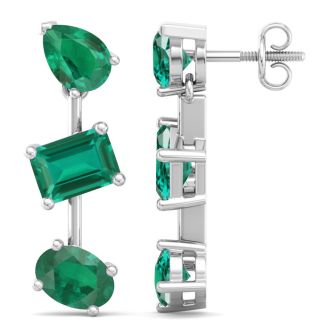 Emerald Earrings 5 Carat Emerald Drop Earrings In 14 Karat White Gold, 1 Inch