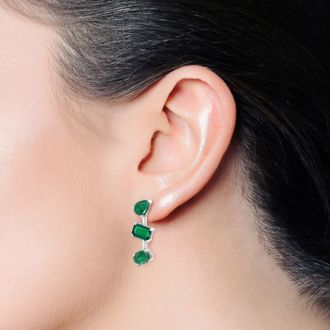 Emerald Earrings 5 Carat Emerald Drop Earrings In 14 Karat White Gold, 1 Inch