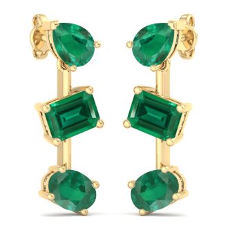 Emerald Earrings 5 Carat Emerald Drop Earrings In 14 Karat Yellow Gold, 1 Inch