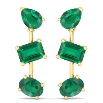 Emerald Earrings 5 Carat Emerald Drop Earrings In 14 Karat Yellow Gold, 1 Inch