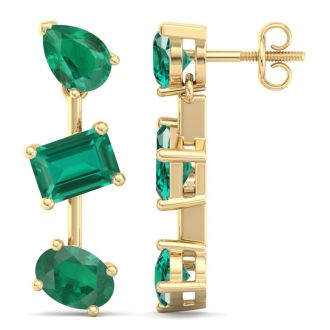 Emerald Earrings 5 Carat Emerald Drop Earrings In 14 Karat Yellow Gold, 1 Inch