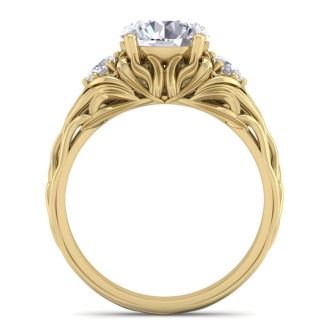 2 1/4 Carat Round Shape Diamond Intricate Vine Engagement Ring In 14 Karat Yellow Gold
