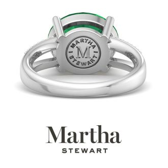 Martha Stewart 4 1/2 Carat Oval Shape Emerald and Lab Grown Diamond Ring In Sterling Silver