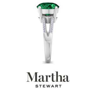 Martha Stewart 4 1/2 Carat Oval Shape Emerald and Lab Grown Diamond Ring In Sterling Silver
