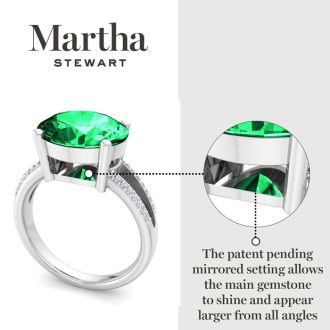 Martha Stewart 4 1/2 Carat Oval Shape Emerald and Lab Grown Diamond Ring In Sterling Silver