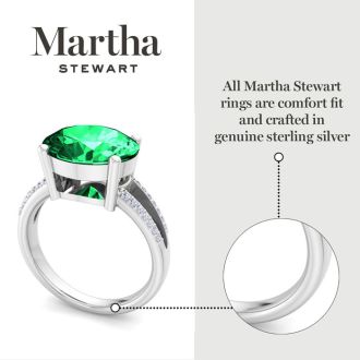 Martha Stewart 4 1/2 Carat Oval Shape Emerald and Lab Grown Diamond Ring In Sterling Silver