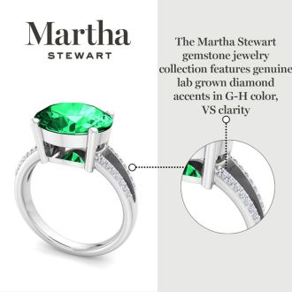 Martha Stewart 4 1/2 Carat Oval Shape Emerald and Lab Grown Diamond Ring In Sterling Silver