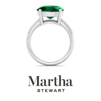 Martha Stewart 4 1/2 Carat Oval Shape Emerald and Lab Grown Diamond Ring In Sterling Silver