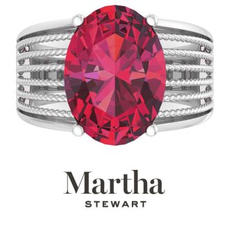 Martha Stewart 6 3/4 Carat Oval Shape Ruby and Lab Grown Diamond Hidden Halo Ring In Sterling Silver