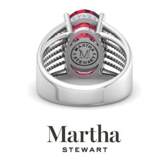 Martha Stewart 6 3/4 Carat Oval Shape Ruby and Lab Grown Diamond Hidden Halo Ring In Sterling Silver